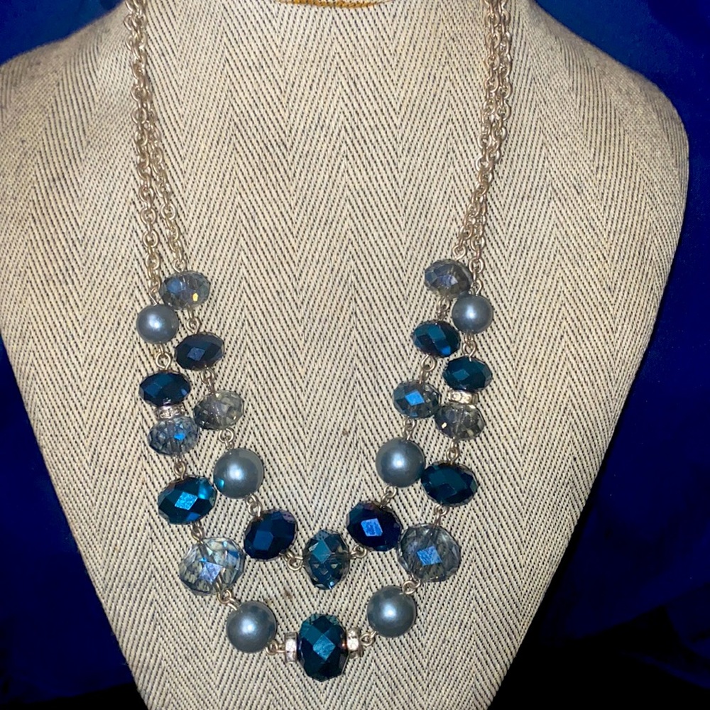Blue and gray crystal necklace